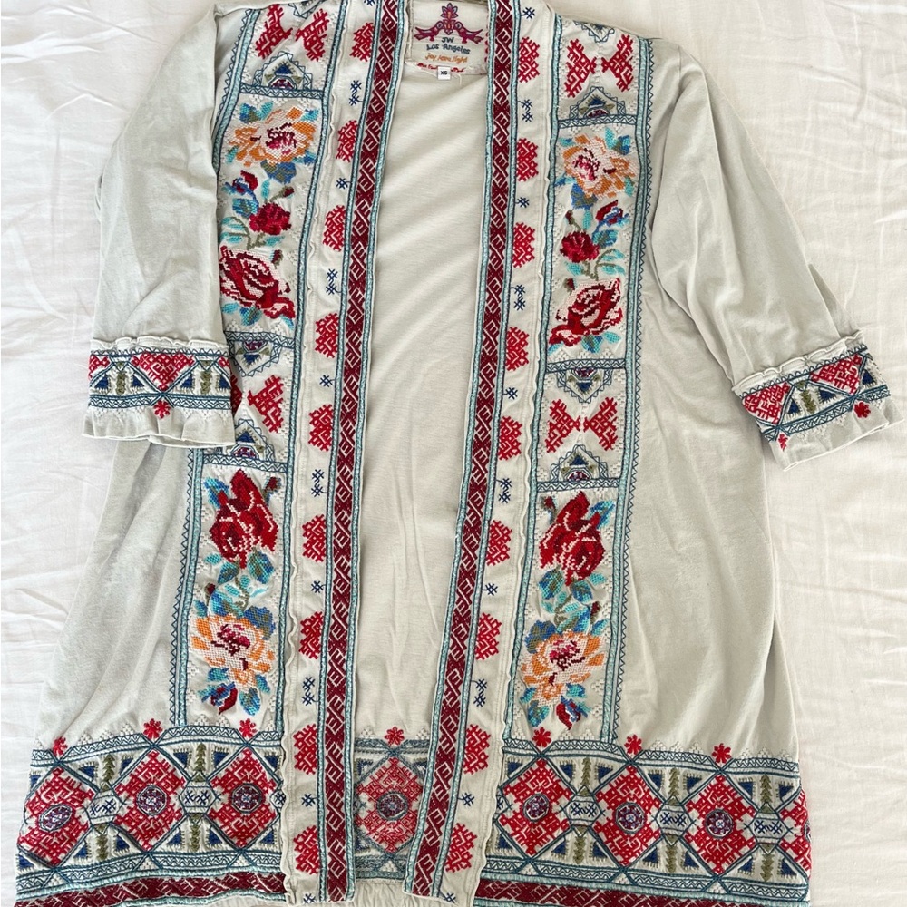 Johnny Was Embroidered Floral Kimono Cardigan